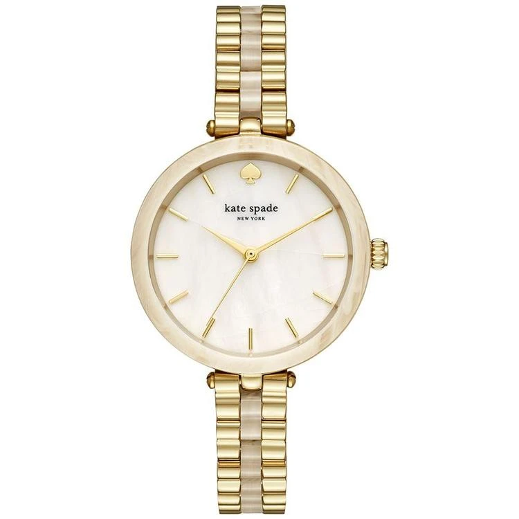 商品Kate Spade|Women's Holland Gold-Tone Stainless Steel & Horn Acetate Bracelet Watch 34mm,价格¥841,第1张图片