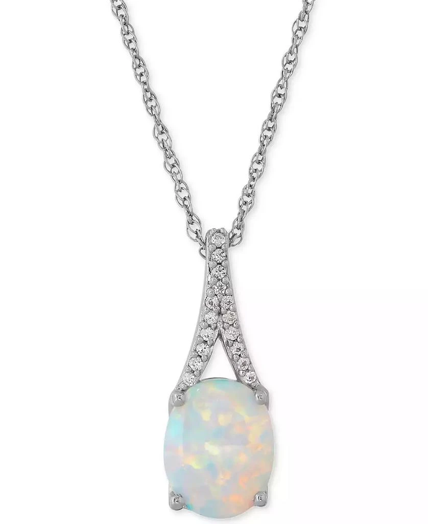 商品Macy's|Lab-Grown Opal (1 ct. t.w.) and White Sapphire Accent Pendant Necklace in Sterling Silver,价格¥515,第1张图片