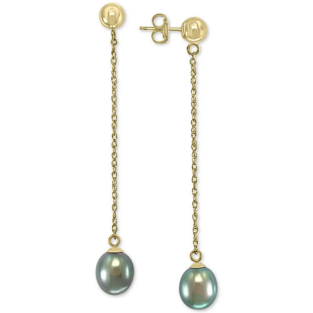 商品Effy|EFFY® Gray Cultured Freshwater Pearl (7mm) Drop Earrings in 14k Gold (Also in Peach Cultured Freshwater Pearl),价格¥1439,第2张图片详细描述