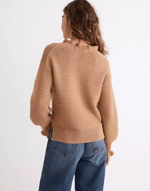 Ruffle-Neck Pullover Sweater in Cotton-Merino Yarn商品第3张图片规格展示