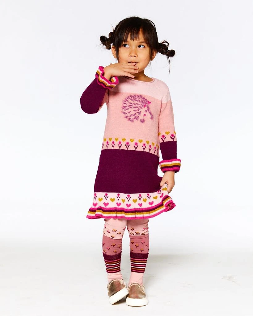 商品Deux par Deux|Color Block Knitted Sweater Dress Pink With Hedgehog Intarsia,价格¥104,第3张图片详细描述