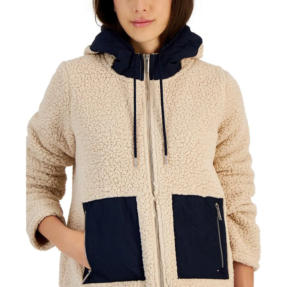 商品Tommy Hilfiger|Women's Contrast-Trim Sherpa Fleece Hooded Jacket,价格¥590,第3张图片详细描述