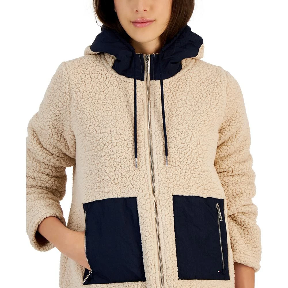 商品Tommy Hilfiger|Women's Contrast-Trim Sherpa Fleece Hooded Jacket,价格¥492,第3张图片详细描述