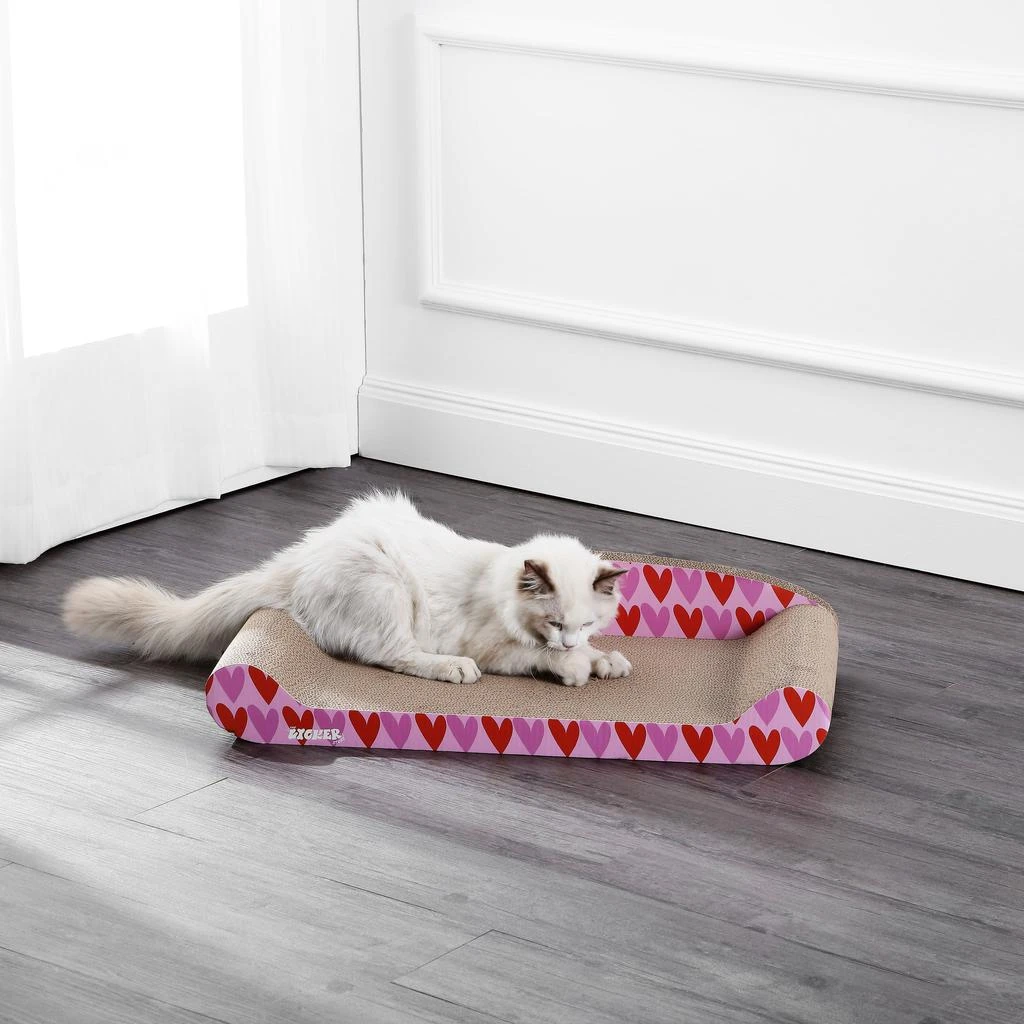 商品THE LICKER STORE|Montego 27.5" Coastal Patterned Cardboard Lounge Bed Cat Scratcher with Catnip, Pink/Red,价格¥505,第2张图片详细描述