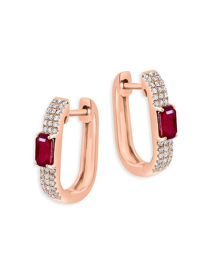 商品Bloomingdale's|Ruby & Diamond Oval Hoop Earrings in 14K Rose Gold ,价格¥7385,第1张图片