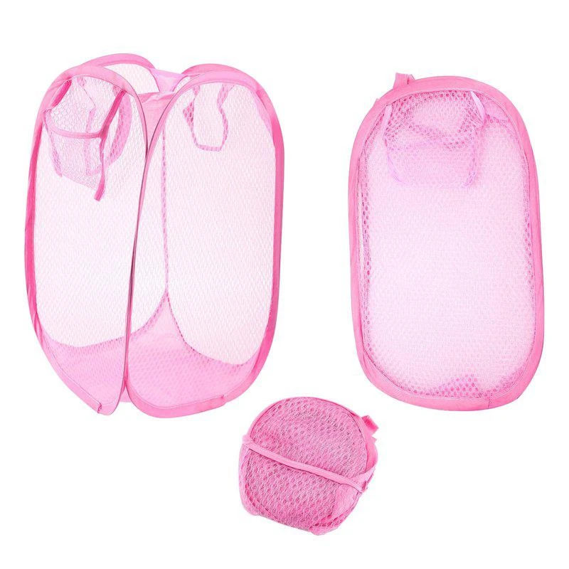 商品Fresh Fab Finds|3Pcs Pop-Up Laundry Hampers Foldable Mesh Hamper Clothes Laundry Basket Bins With Handles For Storage Kids Room College Dorm Travel Use Hot Pink,价格¥184,第1张图片