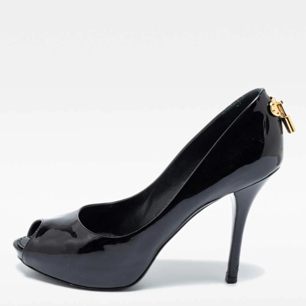 商品[二手商品] Louis Vuitton|Louis Vuitton Black Patent Leather Oh Really! Peep Toe Pumps Size 38,价格¥1115,第1张图片