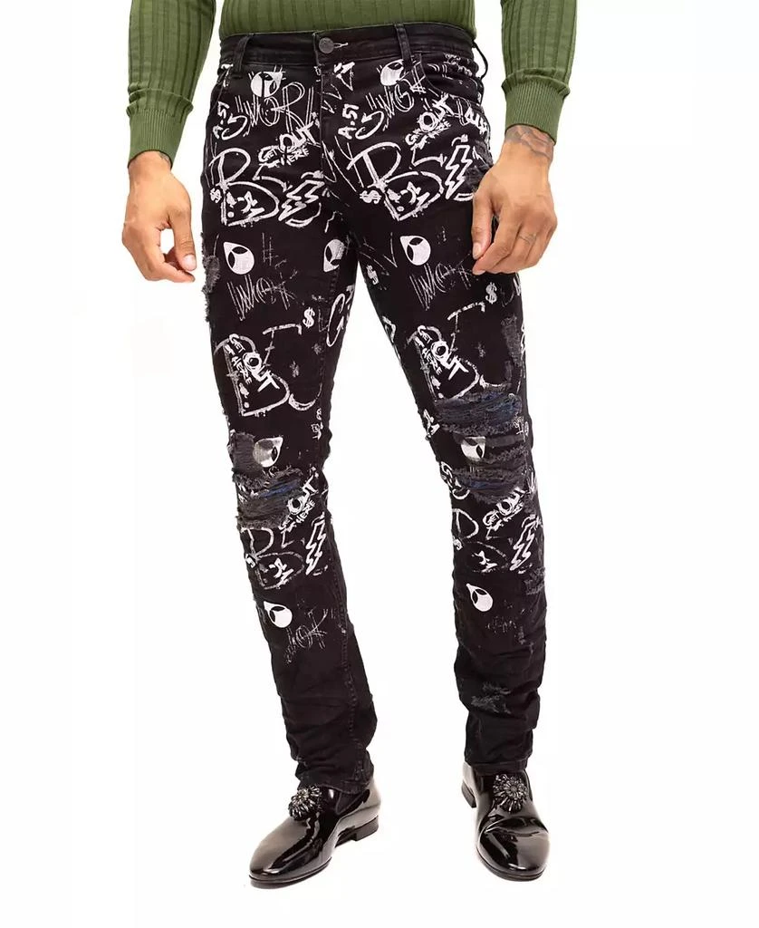 商品RON TOMSON|Men's Modern Straight Scribble Denim Jeans,价格¥1335,第1张图片