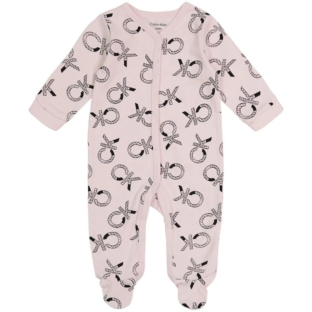 商品Calvin Klein|Baby Girls Multicolor Logo Footie Coverall,价格¥144,第1张图片