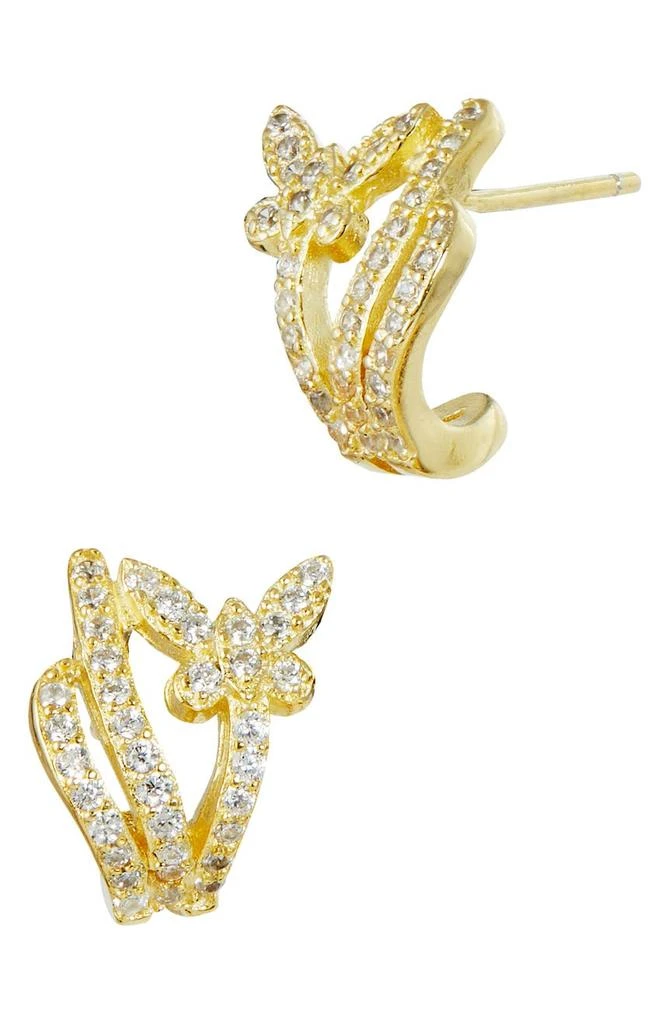 商品Savvy Cie Jewels|18K Gold Plated Sterling Silver Cubic Zircona Butterfly Huggie Hoop Earrings,价格¥263,第1张图片