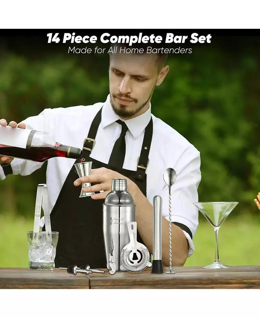 商品Touch of Mixology|Premium 14 Piece Stainless Steel Bartender Kit with Bamboo Stand,价格¥286,第3张图片详细描述