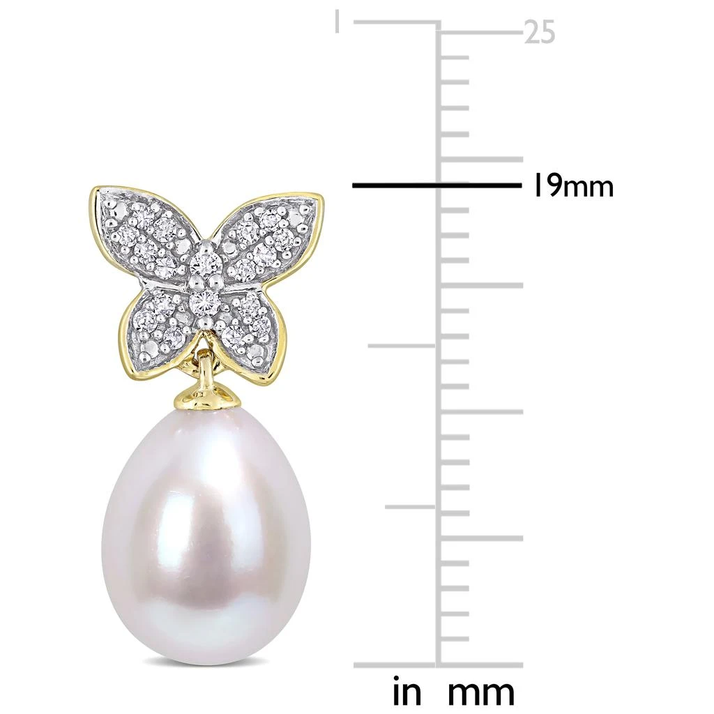 商品Mimi & Max|8.5-9 MM Freshwater Cultured Pearl and 1/8 CT TDW Diamond Butterfly Drop Earrings in 10k Yellow Gold,价格¥1536,第2张图片详细描述