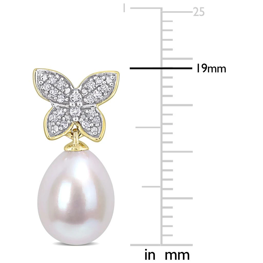 商品Mimi & Max|8.5-9 MM Freshwater Cultured Pearl and 1/8 CT TDW Diamond Butterfly Drop Earrings in 10k Yellow Gold,价格¥1310,第2张图片详细描述