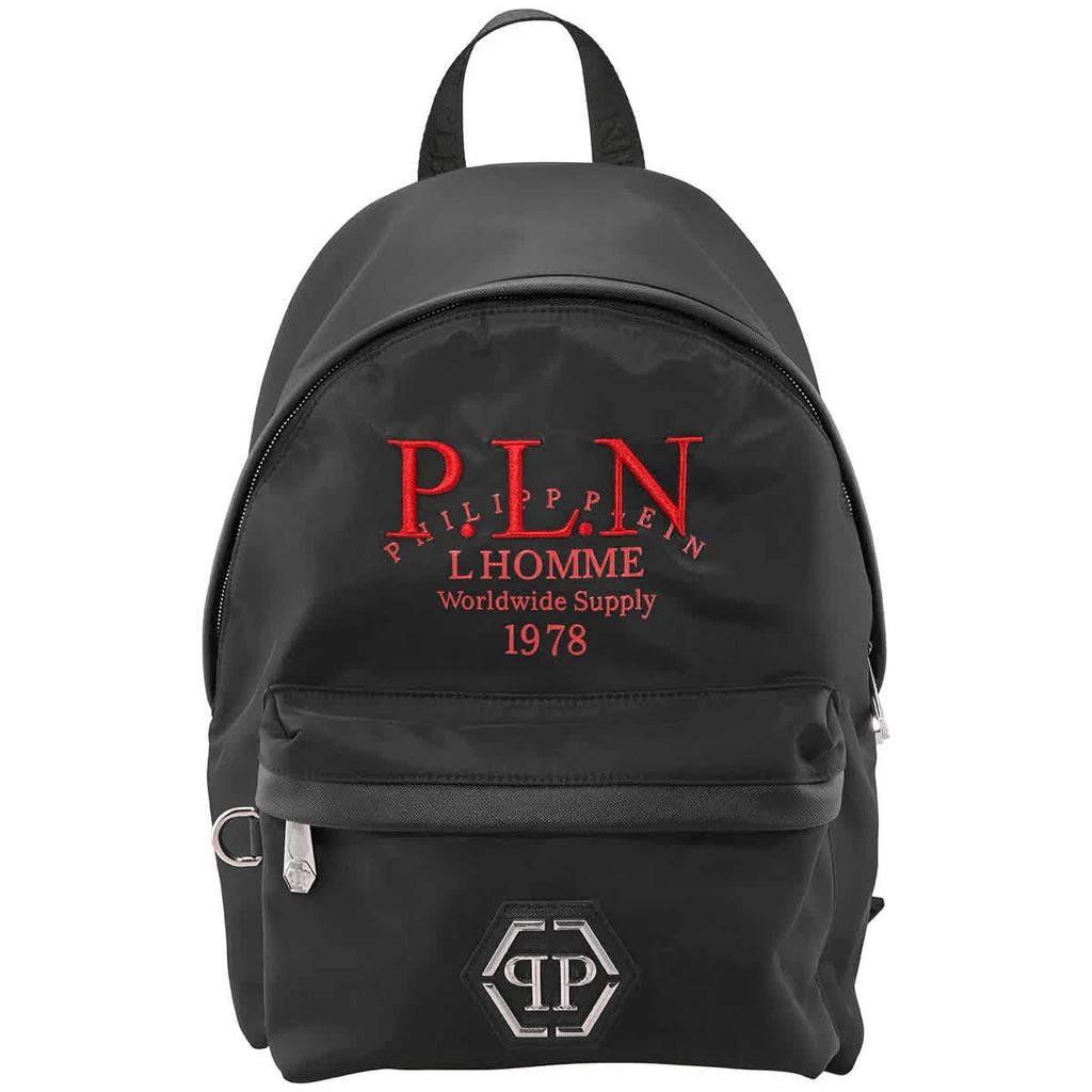 商品Philipp Plein|Philipp Plein Mens P.L.N. Logo Print Backpack In Black,价格¥4277,第2张图片详细描述