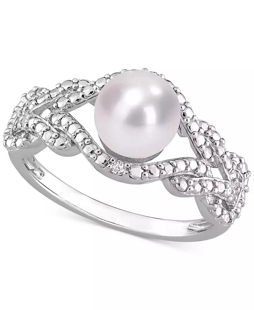 商品Macy's|Cultured Freshwater Pearl (7mm) & Diamond Accent Openwork Ring in Sterling Silver,价格¥748,第1张图片