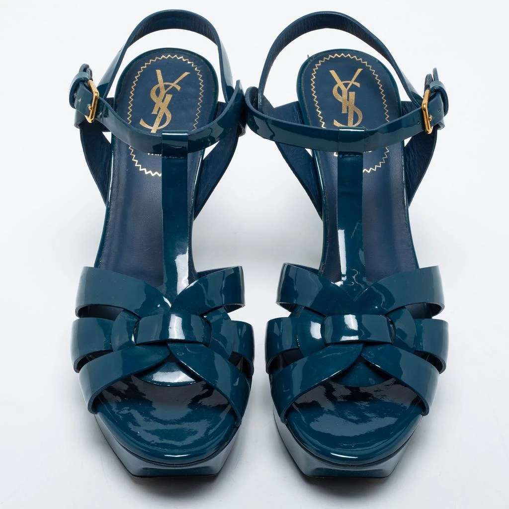 商品[二手商品] Yves Saint Laurent|Yves Saint Laurent Navy Blue Patent Leather Tribute Platform Sandals Size 37,价格¥2510,第3张图片详细描述