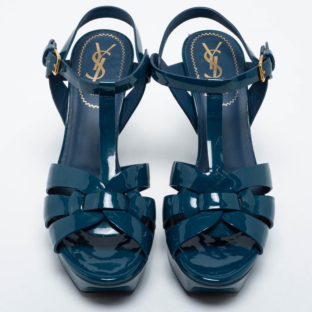 商品[二手商品] Yves Saint Laurent|Yves Saint Laurent Navy Blue Patent Leather Tribute Platform Sandals Size 37,价格¥2987,第5张图片详细描述