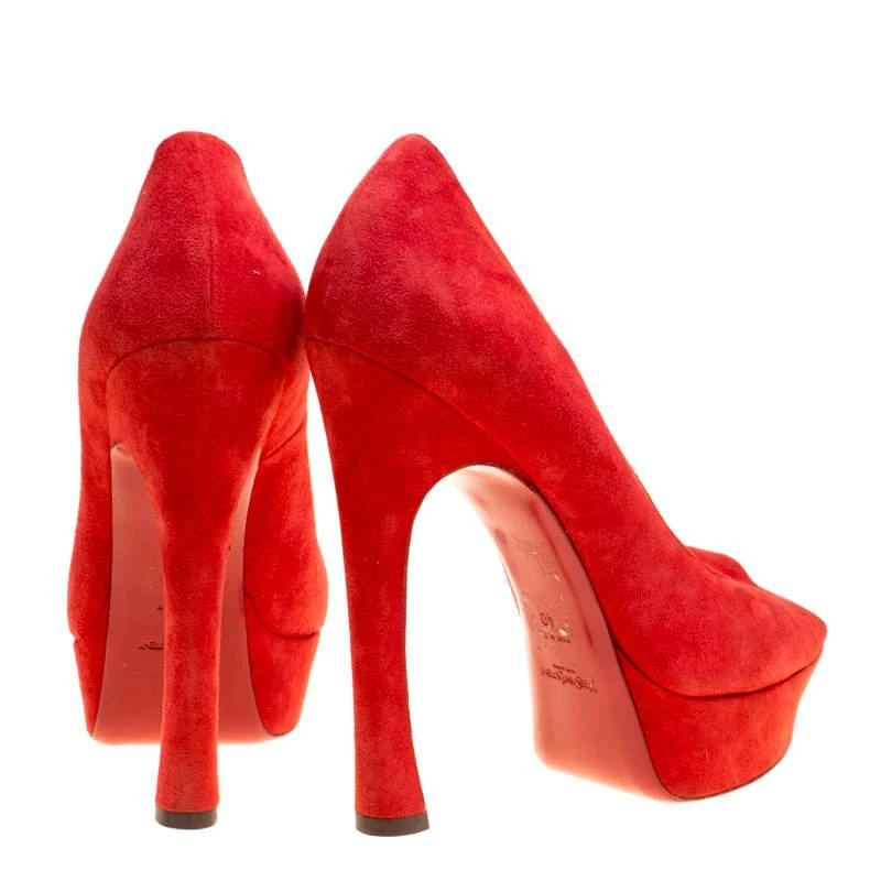 商品[二手商品] Yves Saint Laurent|Saint Laurent Red Suede Palais Platform Peep Toe Pumps Size 40,价格¥1269,第5张图片详细描述