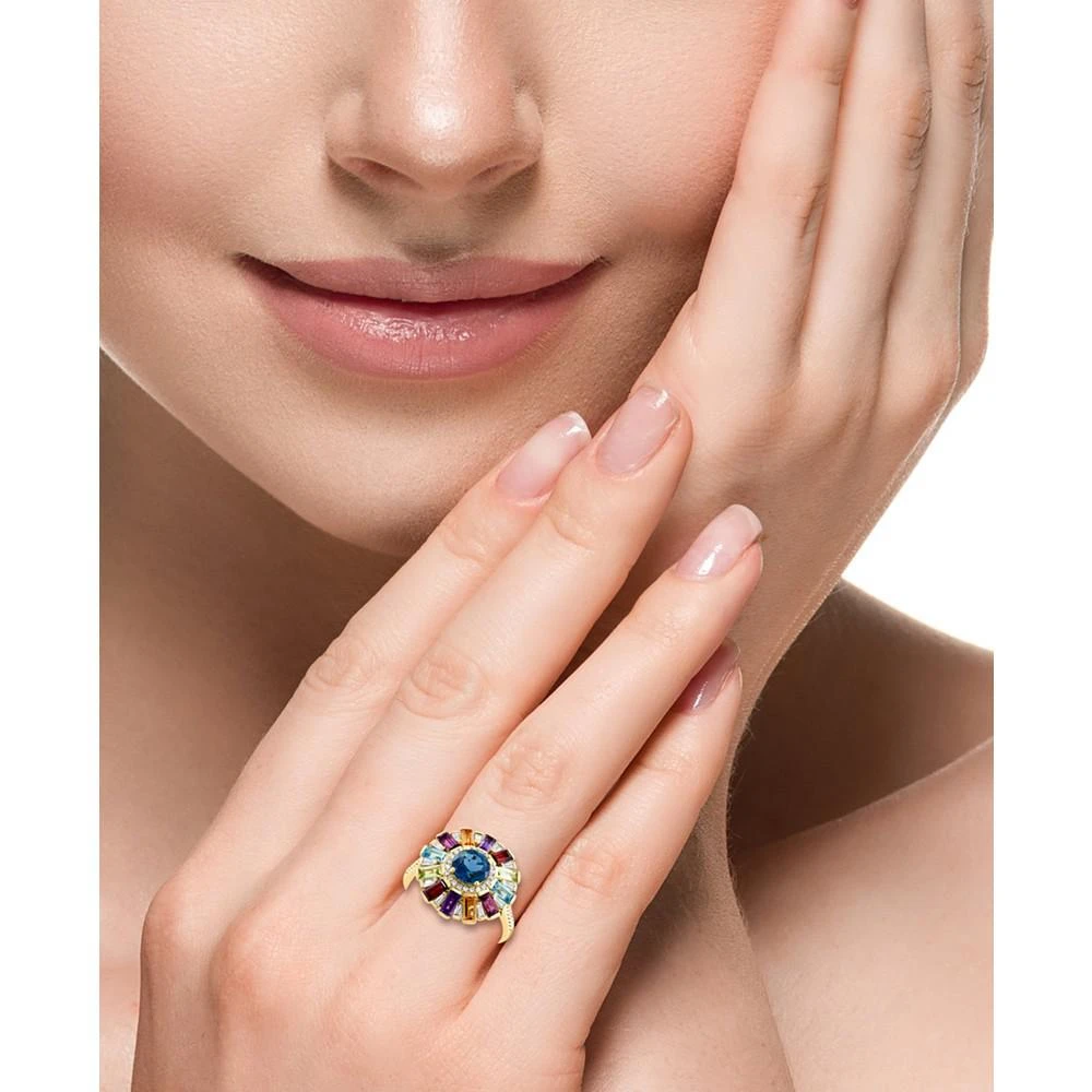 商品Effy|EFFY® Multi-Gemstone (2-3/4 ct. t.w.) & Diamond (1/3 ct. t.w.) Sunburst Halo Statement Ring in 14k Gold,价格¥29887,第2张图片详细描述