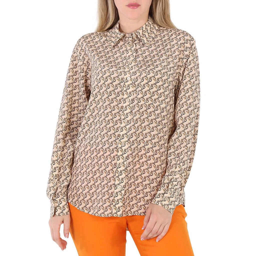 商品Burberry|Ladies Unicorn Print Semi Sheer Silk Long Sleeve Shirt,价格¥1888,第1张图片