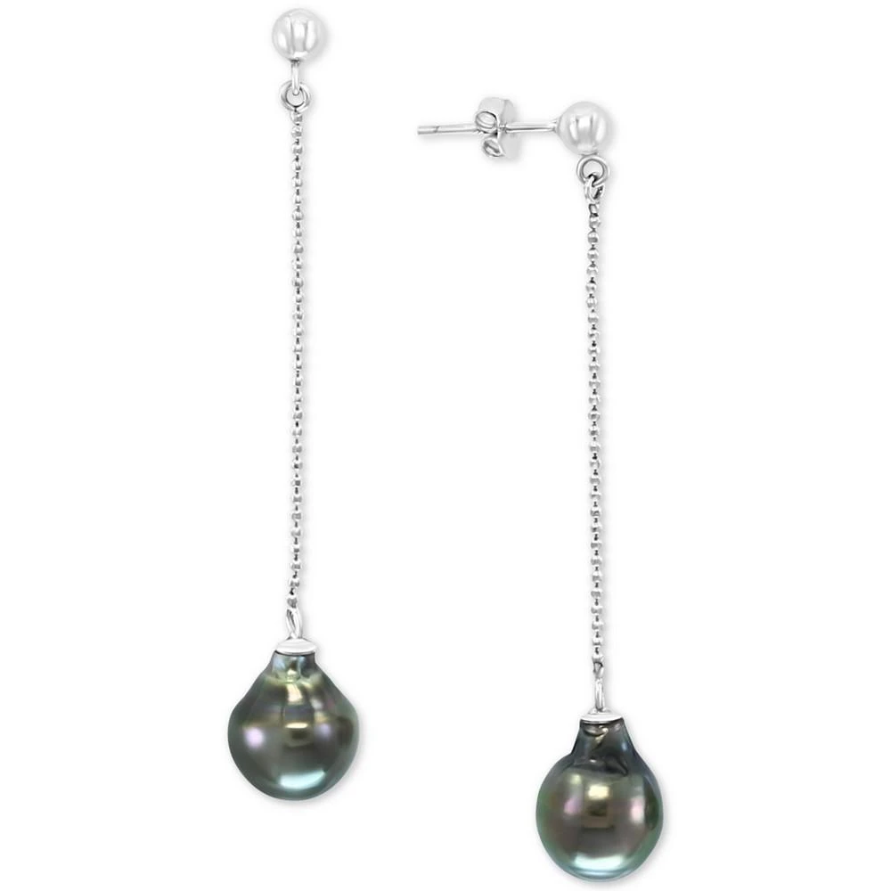 商品Effy|EFFY® Cultured Tahitian Pearl (9mm) Chain Drop Earrings in Sterling Silver,价格¥967,第1张图片