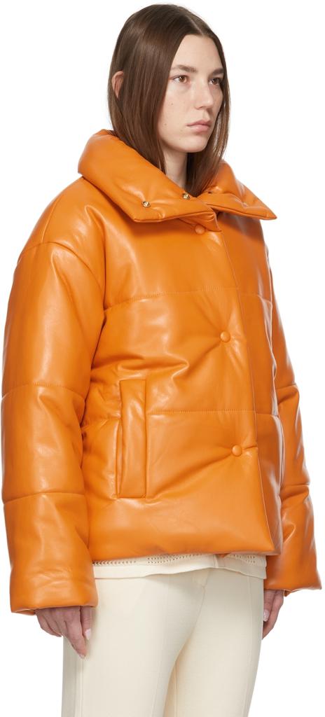 Orange Hide Puffer Vegan Leather Jacket商品第2张图片规格展示