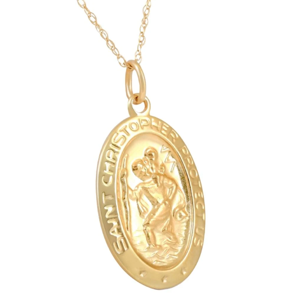 商品Pompeii3|14k Yellow Gold St. Christopher Medal Pendant .5" Tall 1.5 Grams,价格¥2133,第2张图片详细描述