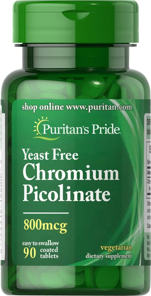 商品Puritan's Pride|Chromium Picolinate 800 mcg Yeast Free 90 Tablets,价格¥100-¥200,第1张图片