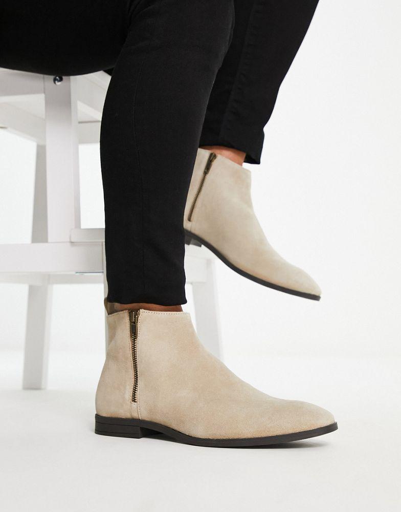 商品ASOS|ASOS DESIGN chelsea boots in stone suede with natural sole,价格¥271,第1张图片