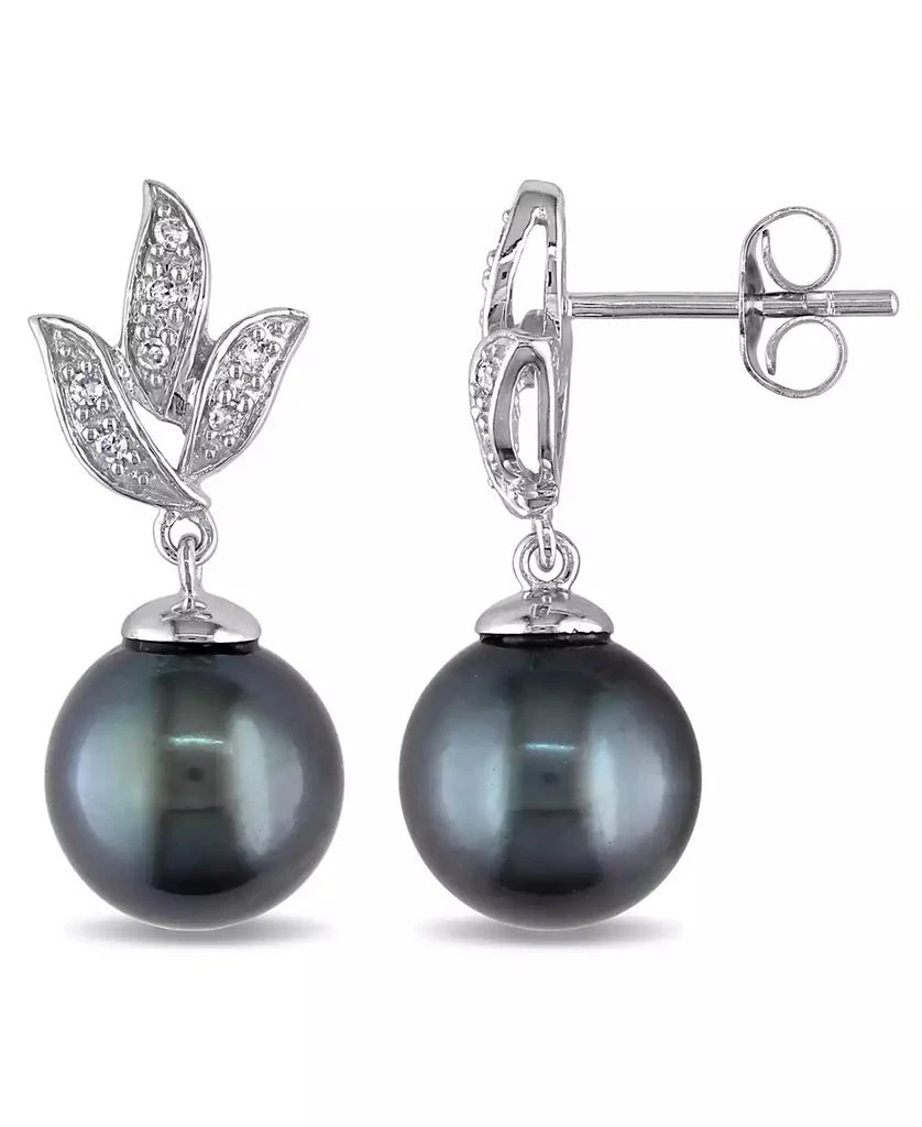 商品Macy's|Tahitian Cultured Pearl (9-9.5mm) and Diamond (1/10 ct. t.w.) Floral Earrings in 10k White Gold,价格¥5252,第1张图片