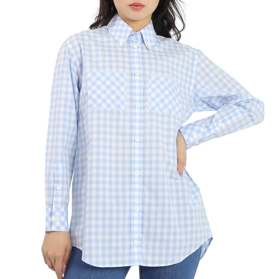 商品Burberry|Ladies Pale Blue Pattern Gingham Cotton Poplin Shirt Dress,价格¥1050,第2张图片详细描述