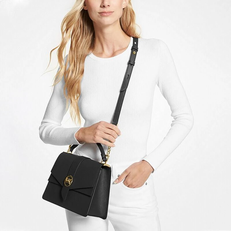 商品[国内直发] Michael Kors|MK 女包 迈克·科尔斯 MICHAEL KORS 520礼物 女士GREENWICH系列黑色中号单肩斜挎包 30H1GGRS2L BLACK,价格¥1784,第7张图片详细描述