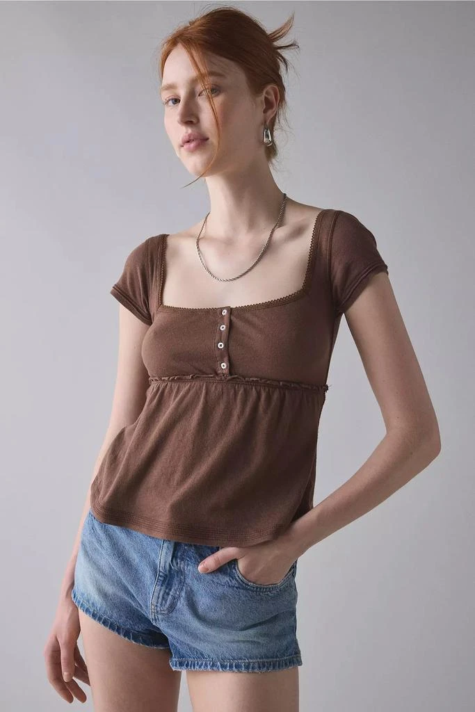 商品BDG|BDG Brittney Square Neck Henley Babydoll Tee,价格¥272,第1张图片