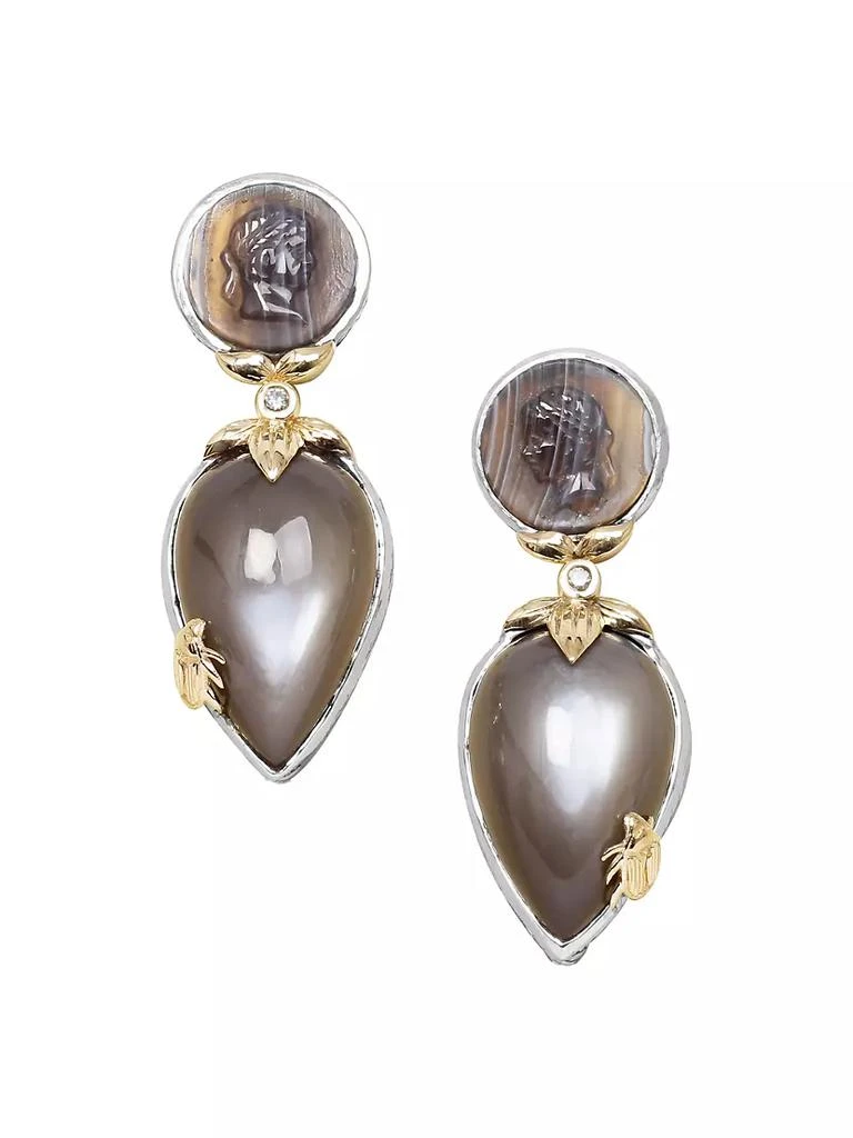 商品Stephen Dweck|One-Of-A-Kind Botswana Agate,  Moonstone, 0.05 TCW Diamond, Sterling Silver & 18K Gold Earrings,价格¥44200,第1张图片