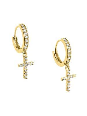 商品Sterling Forever|14K Yellow Gold Vermeil & Cubic Zirconia Micro Hoop Cross Earrings,价格¥275,第2张图片详细描述