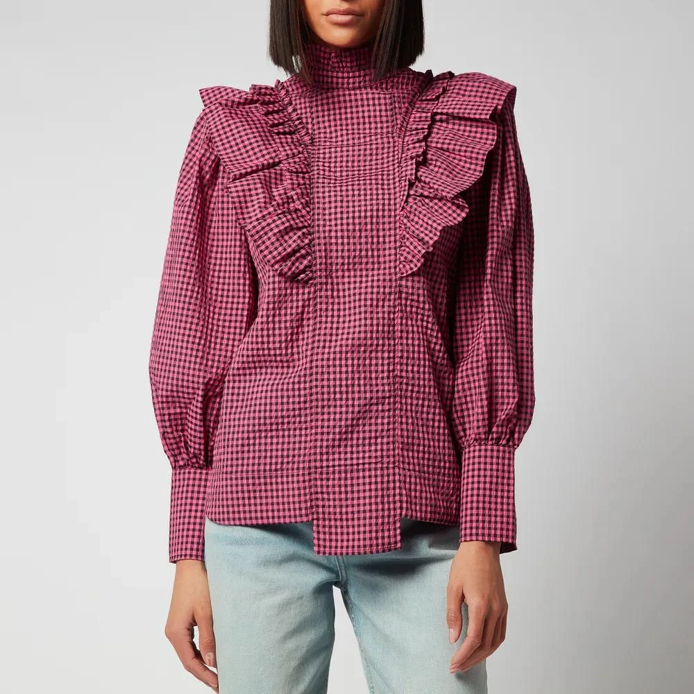 商品Ganni|Ganni Women's Seersucker Check Blouse,价格¥521,第1张图片