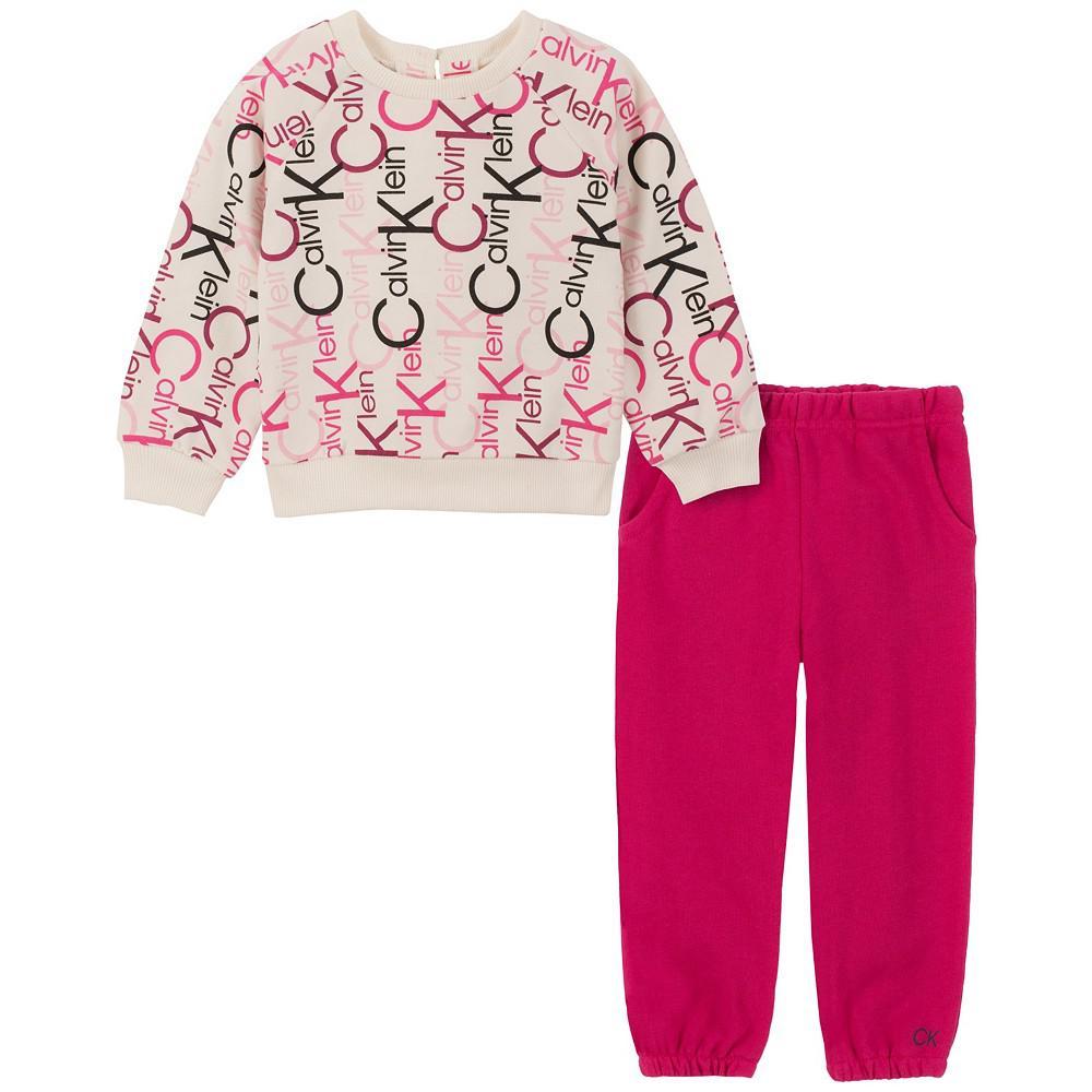 商品Calvin Klein|Little Girls Logo-Print Sweatshirt and Solid Joggers, 2 Piece Set,价格¥440,第1张图片