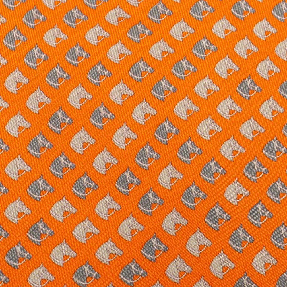 商品[二手商品] Hermes|Hermes Orange Horse Printed Silk Tie,价格¥1045,第3张图片详细描述