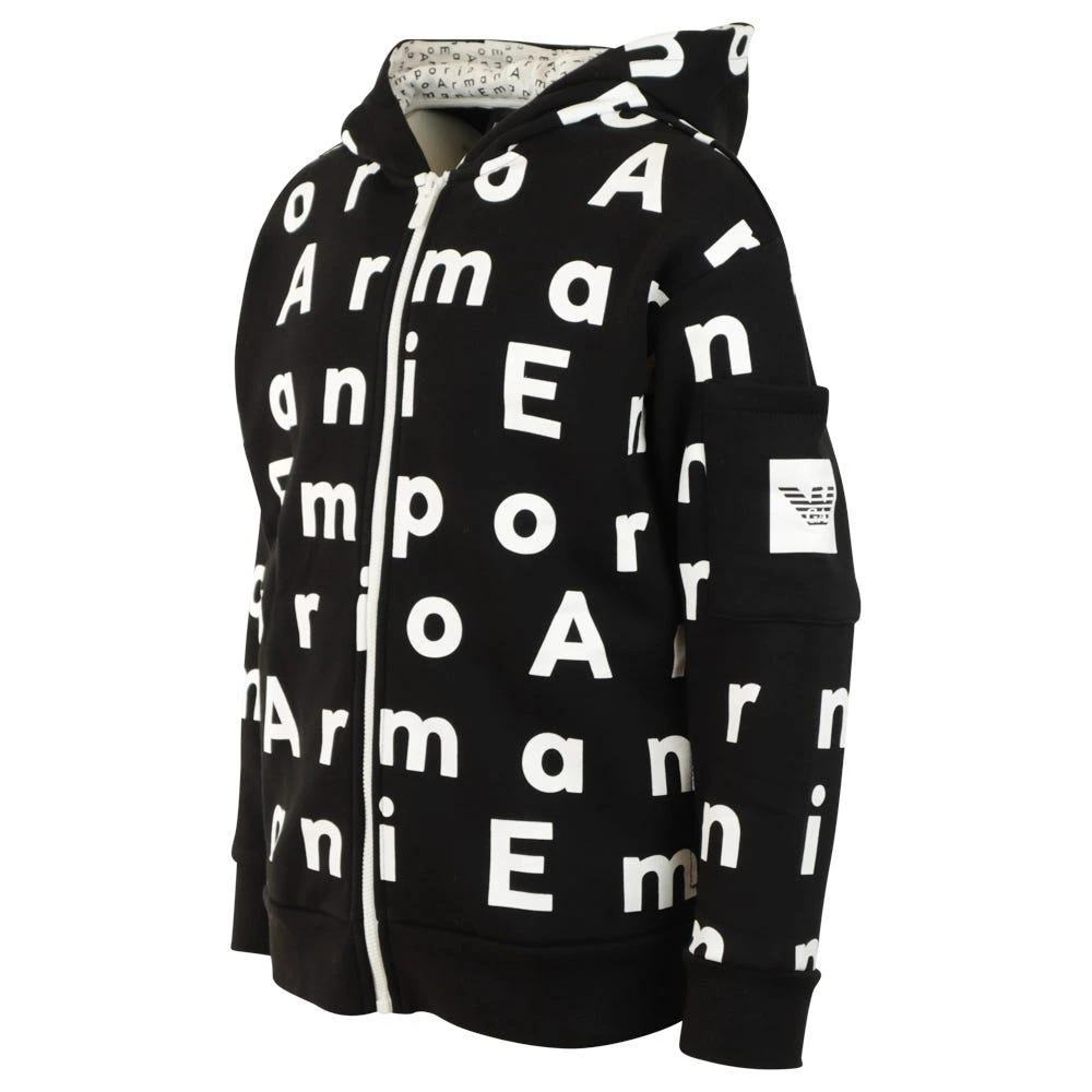 商品Emporio Armani|Black Repeat Abstract Logo Zip Up Hoodie,价格¥548,第2张图片详细描述