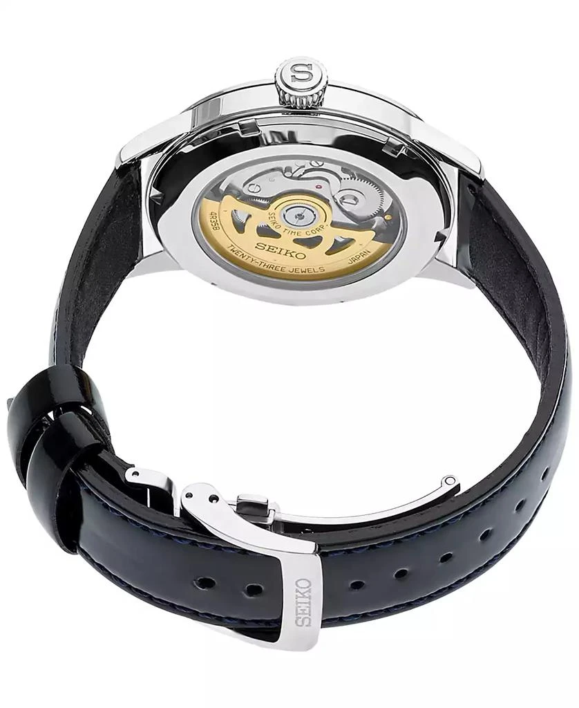 商品Seiko|Men's Automatic Presage Black Leather Strap Watch 40.5mm,价格¥3219,第3张图片详细描述