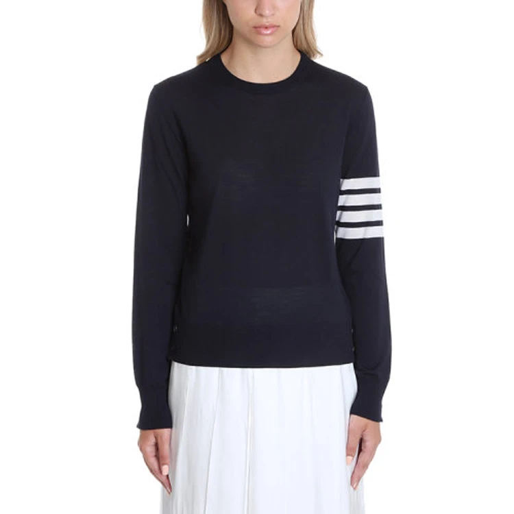 商品[国内直发] Thom Browne|美利奴羊毛圆领长袖套头条纹羊毛衣 女款 灰色,价格¥5749,第4张图片详细描述