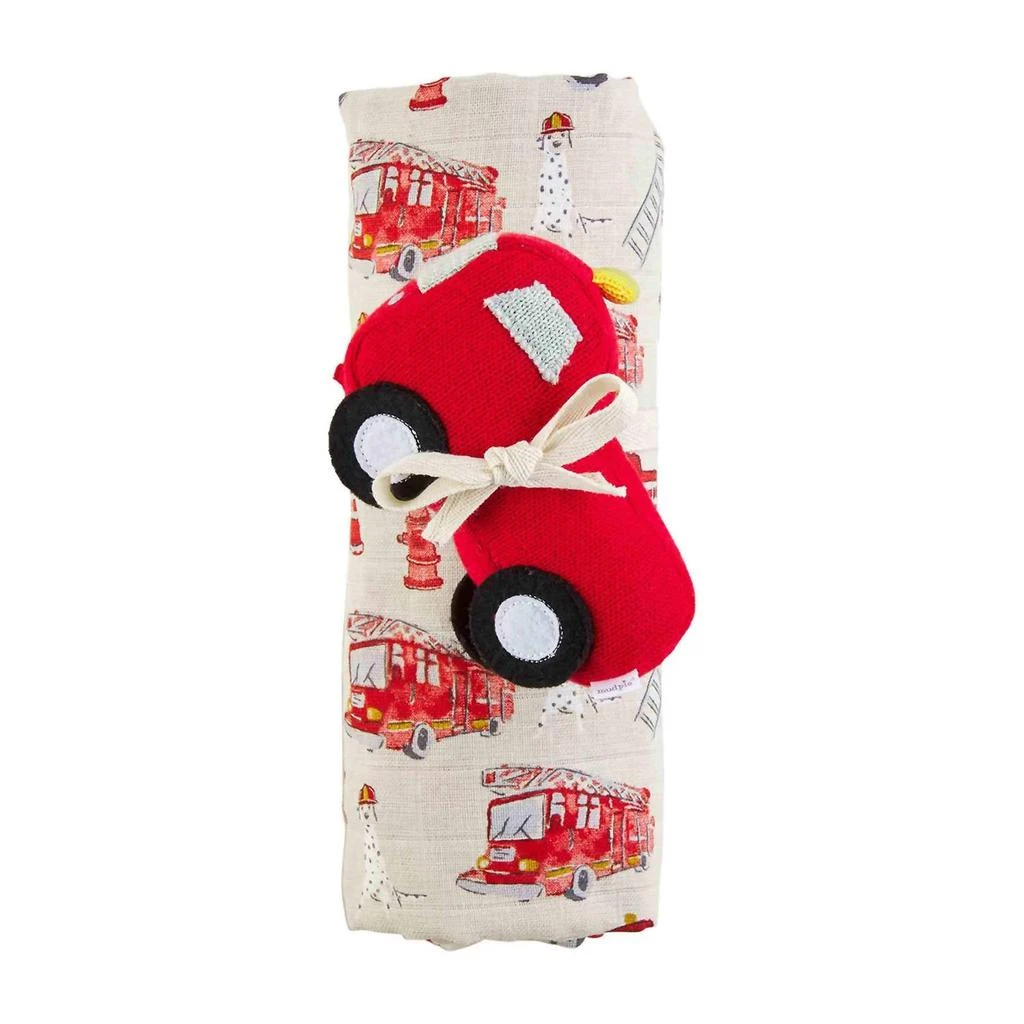 商品mudpie|Fire Truck Swaddle Blanket & Rattle In Beige/red,价格¥240,第2张图片详细描述