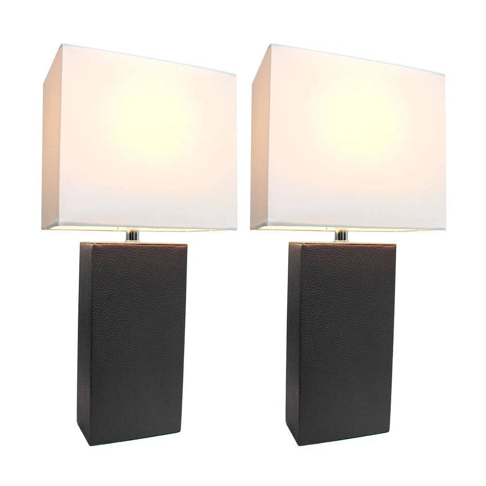 商品Elegant Designs|2 Pack Modern Leather Table Lamps with White Fabric Shades, Black,价格¥809,第1张图片