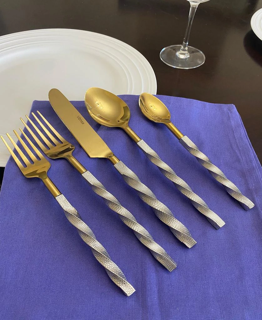Vibhsa Golden Stainless Steel Flatware Set of 20 PC (Twsited) 1