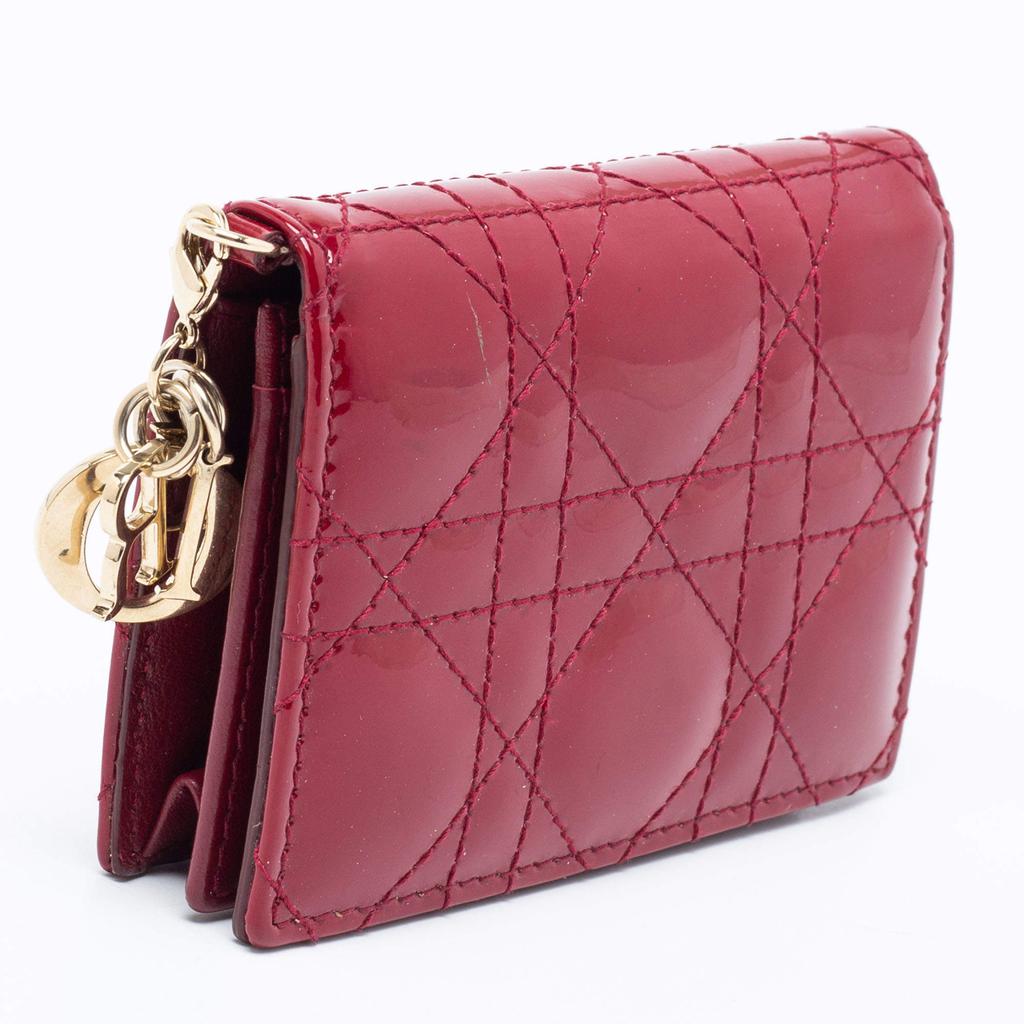 Dior Maroon Cannage Patent Leather Lady Dior Card Holder商品第5张图片规格展示