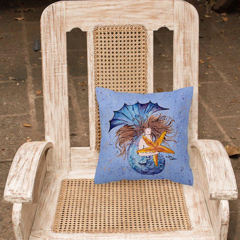 商品Caroline's Treasures|14 in x 14 in Outdoor Throw PillowBrown Headed Mermaid on Blue Fabric Decorative Pillow 15 X 15 IN,价格¥269,第2张图片详细描述