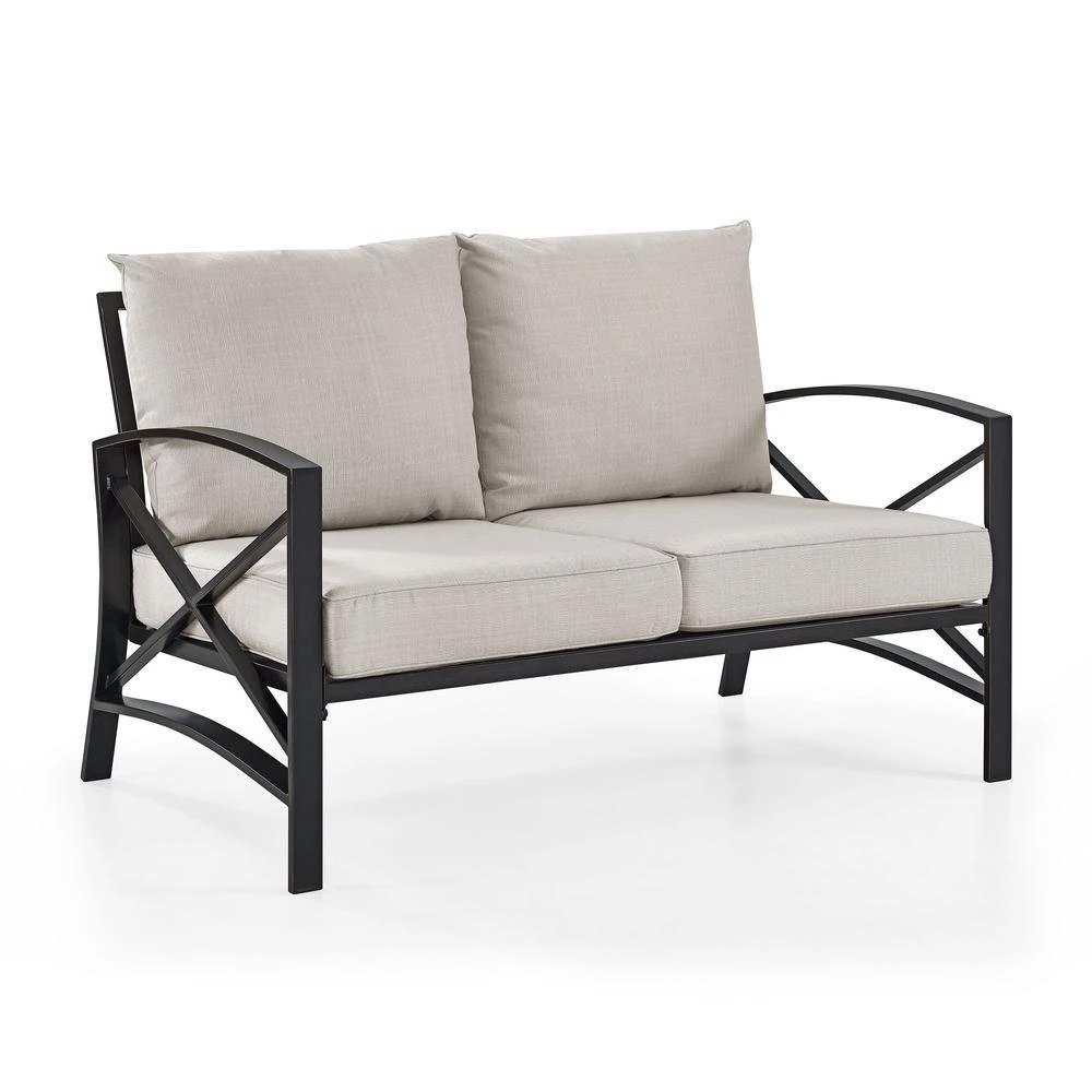 商品Crosley Furniture|Kaplan Outdoor Metal Loveseat Oatmeal/Oil Rubbed Bronze,价格¥3810,第1张图片