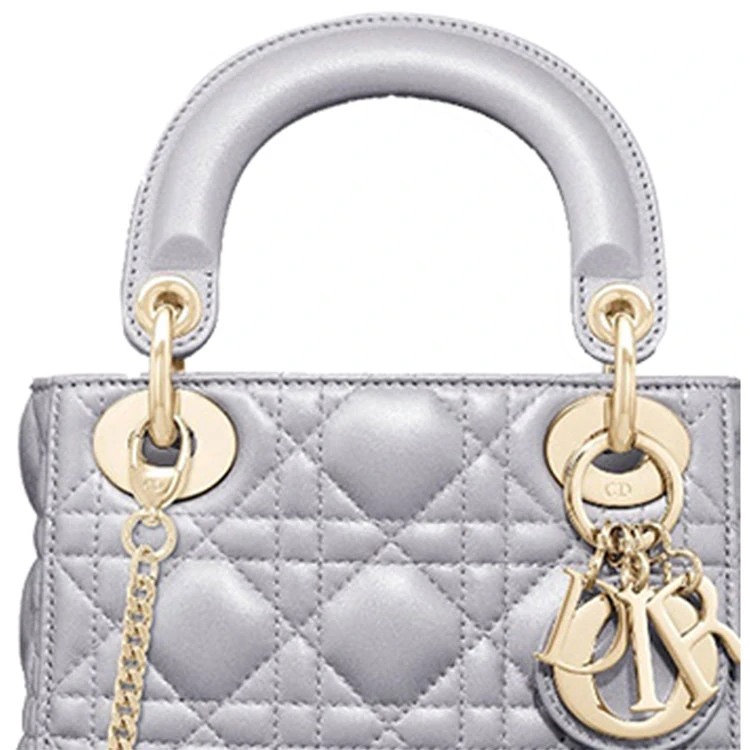 商品[国内直发] Dior|迪奥 Lady Dior 金扣藤格纹可拆卸链条三格 羊皮 戴妃包单肩包斜挎包手提包 迷你 女款 乳灰色,价格¥38679,第5张图片详细描述