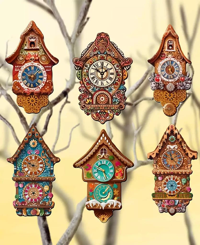 商品Designocracy|Miniature Clock Christmas Wooden Clip-On Ornaments Set of 6 G. DeBrekht,价格¥412,第1张图片