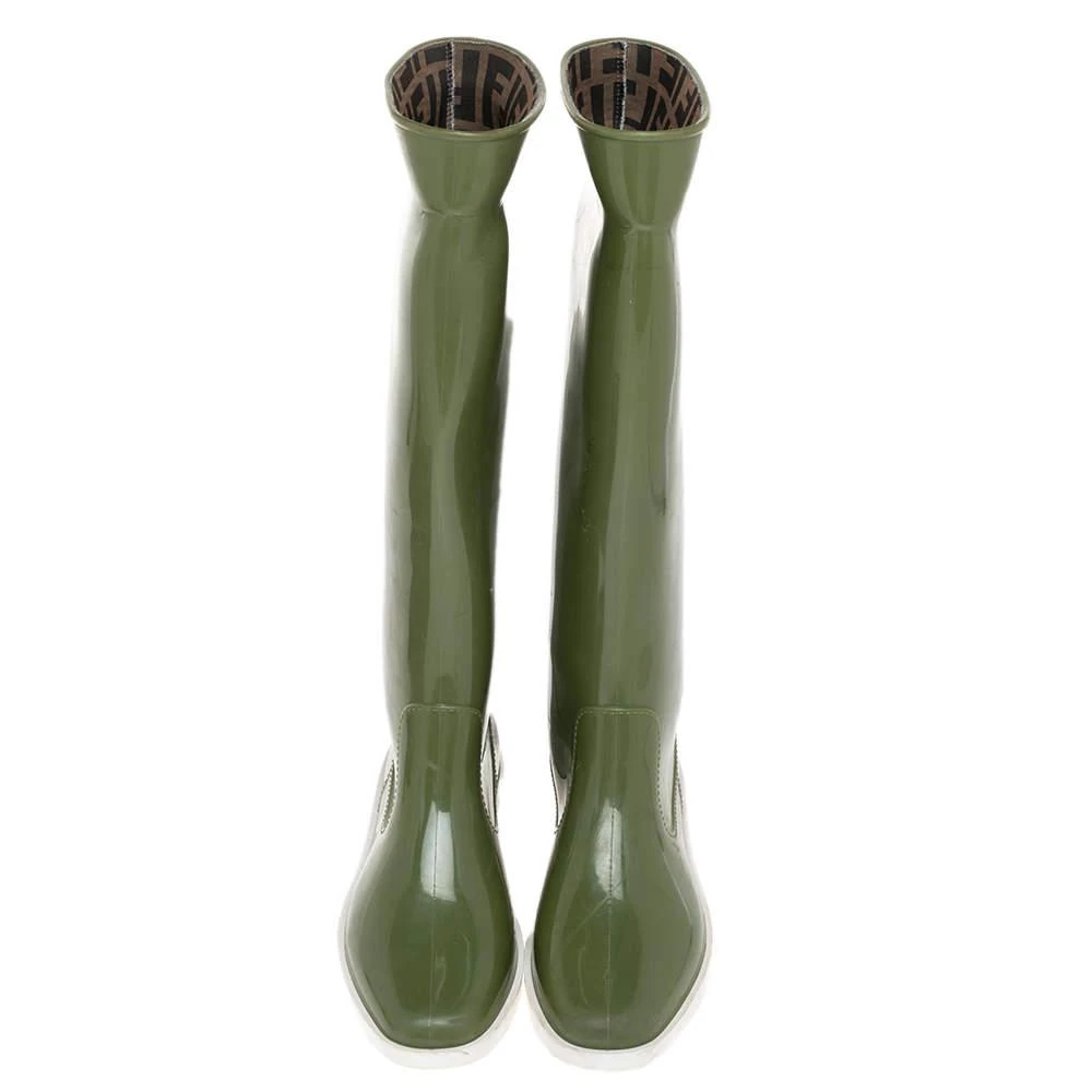 商品[二手商品] Fendi|Fendi Green Rubber Wedge Rain Boots Size 36,价格¥1256,第3张图片详细描述